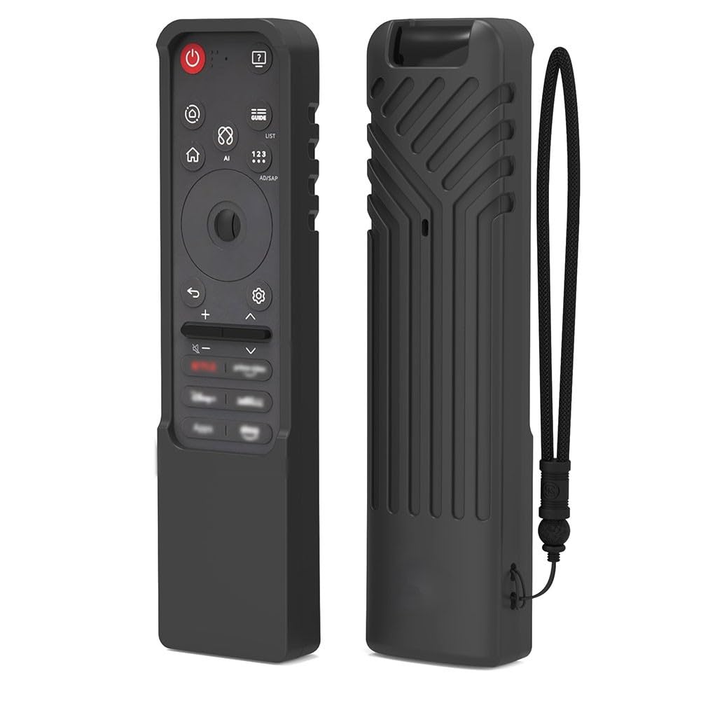 Funda de silicona para mando a distancia MR25GA con función que brilla en la oscuridad y cordón, negro/azul luminoso/verde