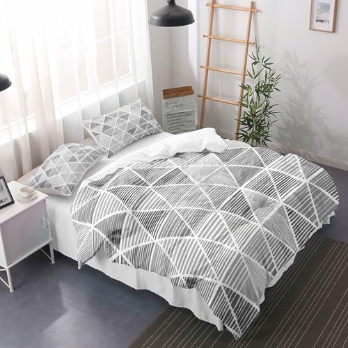 Housse de couette moderne à rayures géométriques et patchwork de losanges gris pour lit 1 place