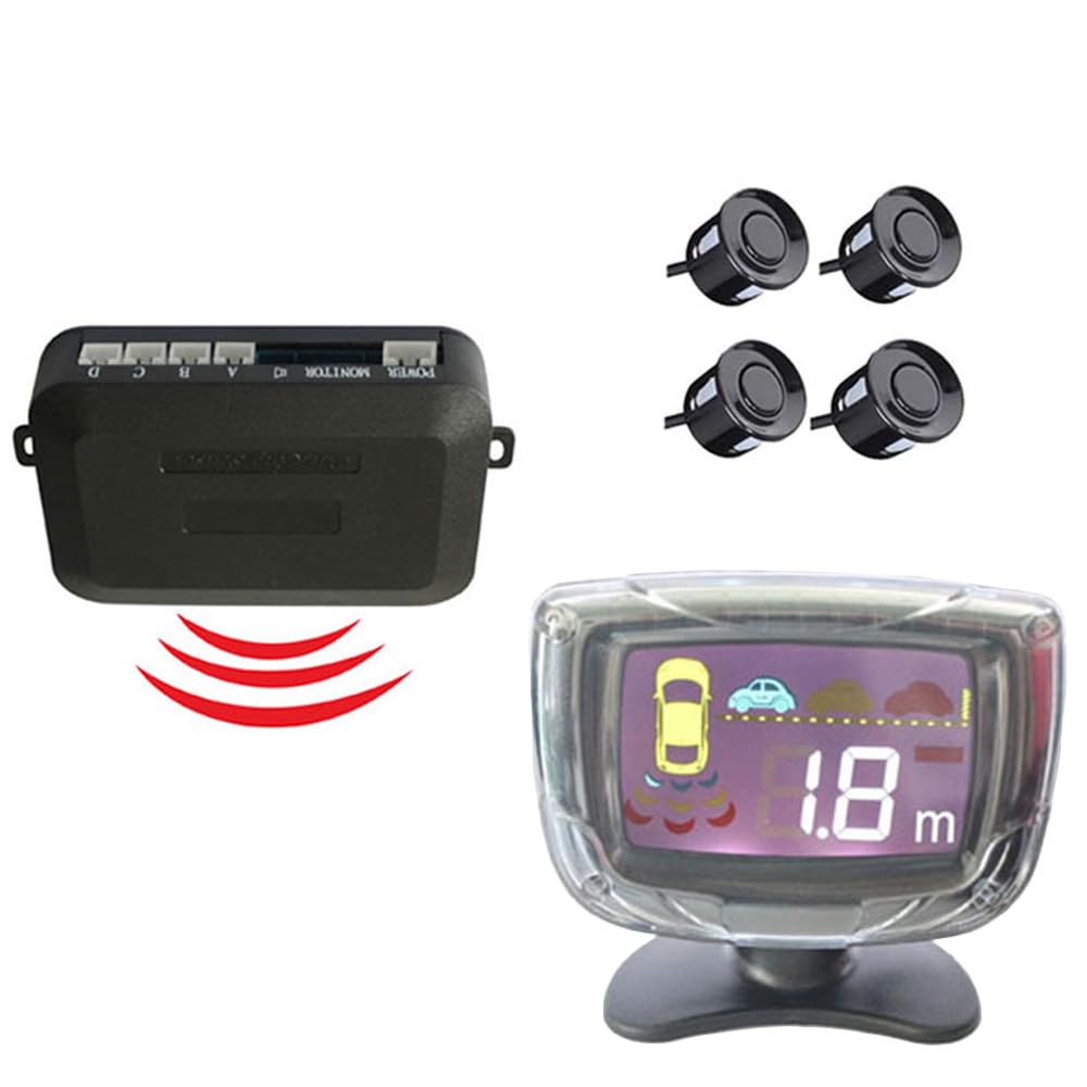 MASO 1 radar de recul sans fil DC 12 V pour voiture, 4 sondes, volume du buzzer 65 dB, distance de détection radar 0,3~2,0 m, étanche, antisismique, noir