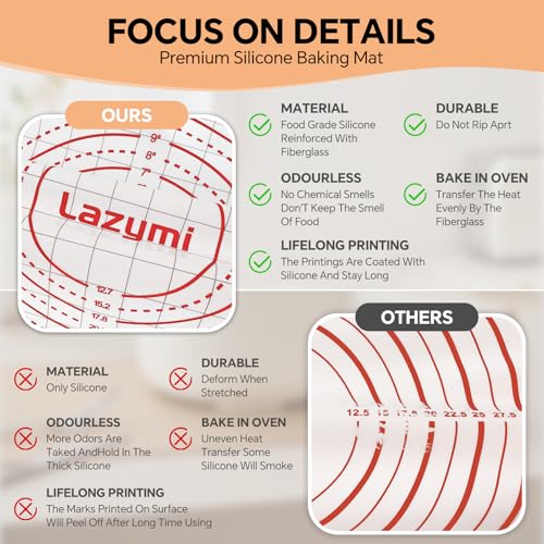 Extra Large Silicone Pastry Rolling Mat with Measurements 71x51cm, Non-Slip Silicone Dough Kneading Board, Non-Stick for Baking (Red) - Image 3