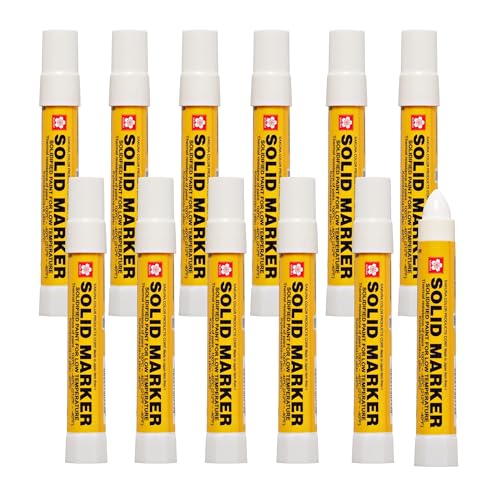 SAKURA Solid Paint Markers with Twist Up Tip - Low Temperature Permanent Marker Pens - Window, Wood, & Glass Marker - White Paint - 12 Pack SAKURA Solid Paint Markers with Twist Up Tip - Low Temperature Permanent Marker Pens - Window, Wood, & Glass Marker - White Paint - 12 Pack