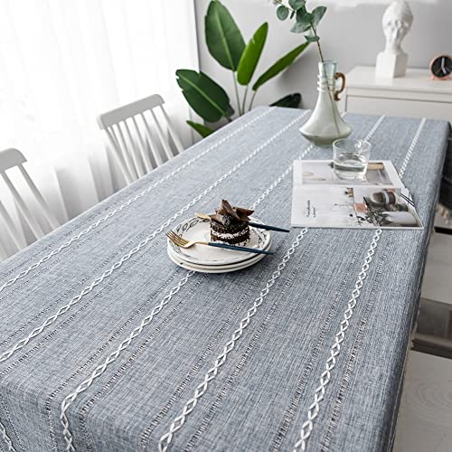 Nappe rectangle en coton lin grise 140x300cm avec pompons élégants