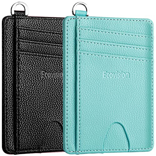 Image of Slim Credit Card Holder, 2 Pack RFID Blocking Wallets for Men & Women(Litchi Black & Ocean Blue)