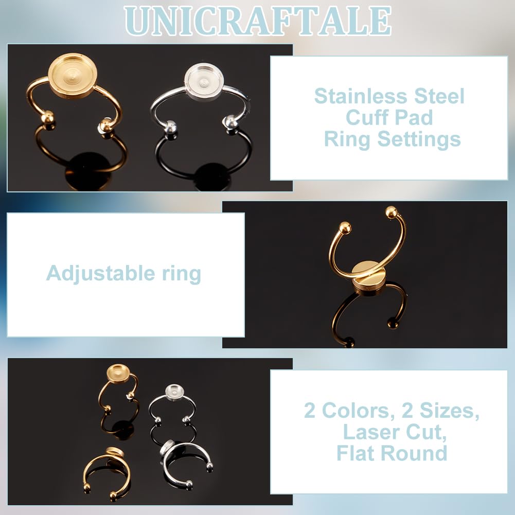 UNICRAFTALE 8 Basi Anello Vuote Con Artigli | 4 Punte Regolabili In Ottone Oro E Platino, Per Creazione Gioielli Fai Da Te, 19mm