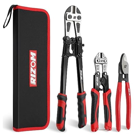 RIZOM 3-Piece Bolt Cutter Pliers Set, 14" Heavy Duty Bolt Cutter, 8" Mini Bolt Cutter, 8" Wire Cable Cutter with Carrying Bag, Cr-V Blade for Cutting Locks, Steel Wire, Barbed Wire, Chains