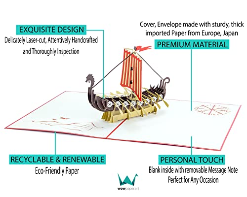 Viking Ship - WOW 3D Pop Up Greeting Card - Suitable for Birthday, Good Luck, Congrats, Fathers Day, Get well, Goodbye, Farewell - Premium, Handcrafted - Image 5