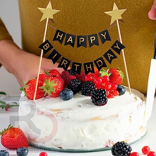 Image of Rozi Decoration Happy Birthday Cake Topper - Black 1 Pcs Party Decor