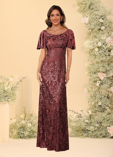 YOFF Mermaid Mother of The Bride Dresses for Women Short Sleeves Sequin Evening Formal Dress YO2524