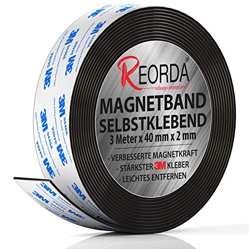 Preisvergleich Produktbild Reorda Magnetband - Selbstklebender Magnetstreifen mit optimierter Magnetstärke - Magnetleiste mit vielseitigen Einsatzmöglichkeiten - individuell zuschneidbar I Magnetklebeband I Magnetwand I Tape