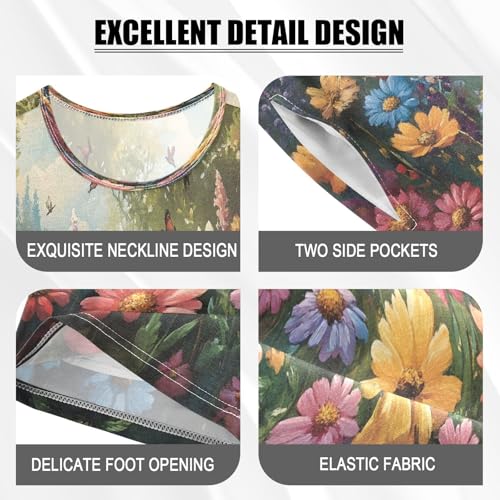 ALAZA Flower Butterfly Landscape Pajamas Set Short Sleeve Cotton Sleepwear Summer Pjs 2 Piece 5-14Y4