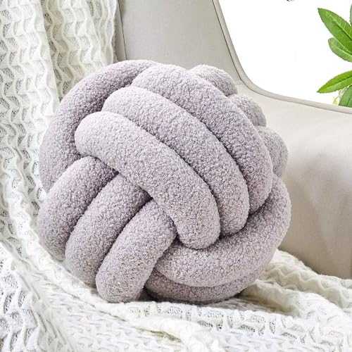 Image of Uvvyui Knot Pillow Ball, Soft Home Decorative Round Throw Pillow, Handmade Knotted Plush Pillow, Round Boucle Pillow Cushion (8.6 Inches Light Grey)