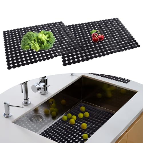 Lot de 2 Tapis Protege Evier Cuisine PVC, 40x30cm Tapis Protection Fond D'évier à Drainage Tapide Antidérapant pour Éviers en Céramique/Acier Inoxydable...