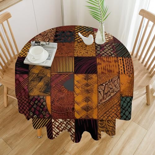 Nappe ronde patchwork africain 152 cm imperméable, linge de table infroissable résistant - 4