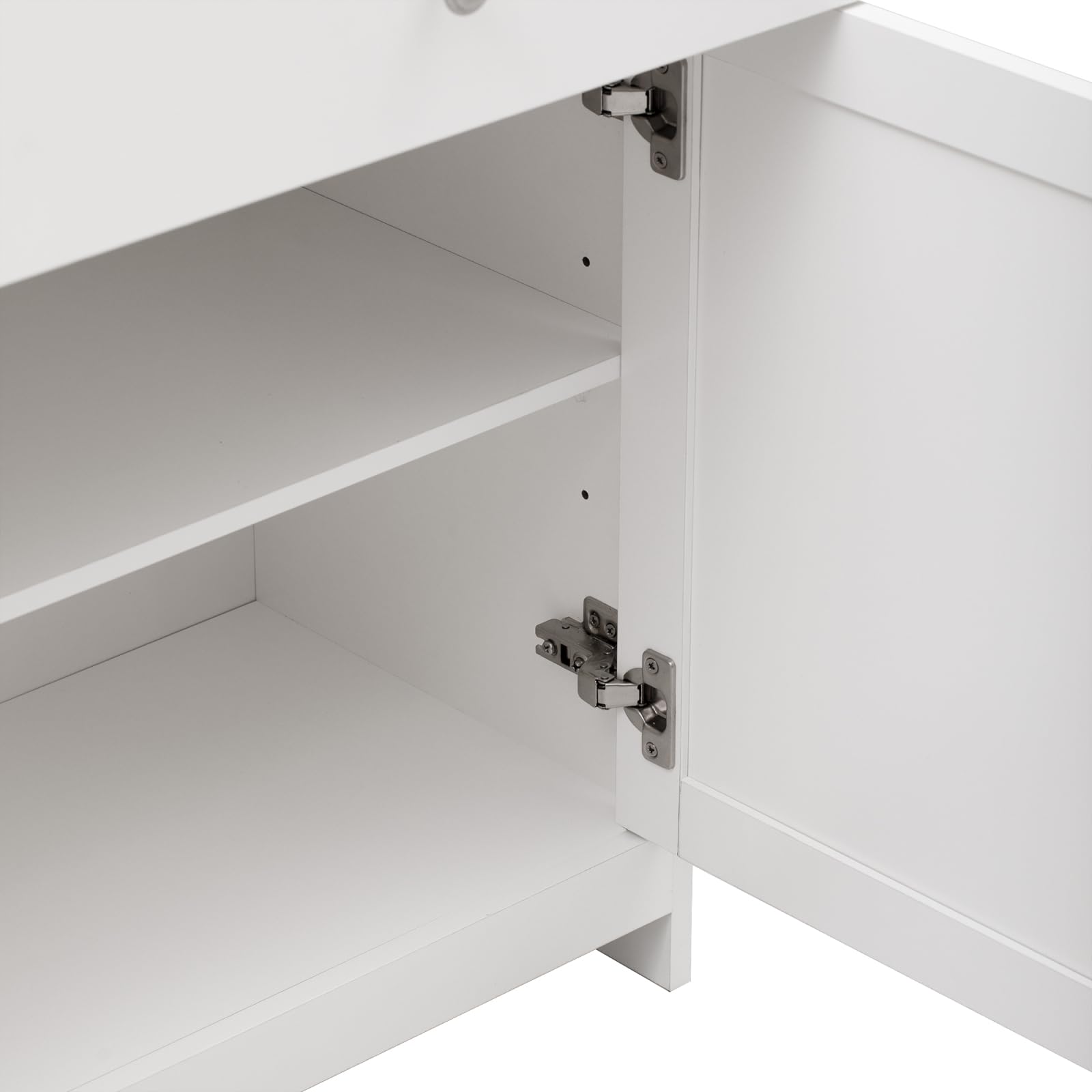 Credenza, cassettiera con 4 ante e 3 cassetti, credenza con ripiani regolabili, armadietto a buffet, per soggiorno, sala da pranzo, cucina, corridoio, natura e bianco (bianco, 160 x 37 x 75)