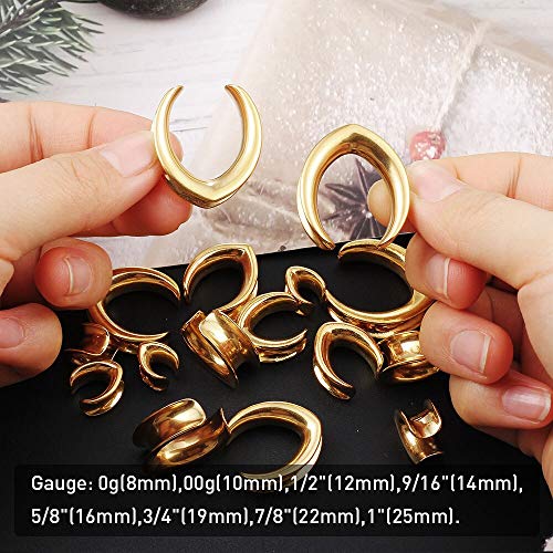 Lademayh 2 Pairs Saddle Tunnels Plugs Hangers Opening Ears Gauges - Gold Stainless Steel 316L Pierced Earrings For Stretched Ears Body Piercing 0G(8Mm) #TOP4