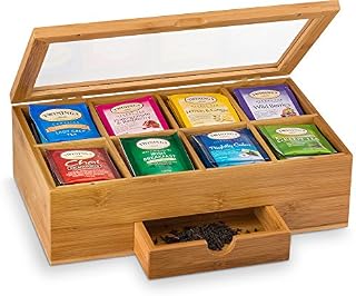 Bambusi Bamboo Tea Storage Box - Natural Wood Tea Chest Organizer with Small
