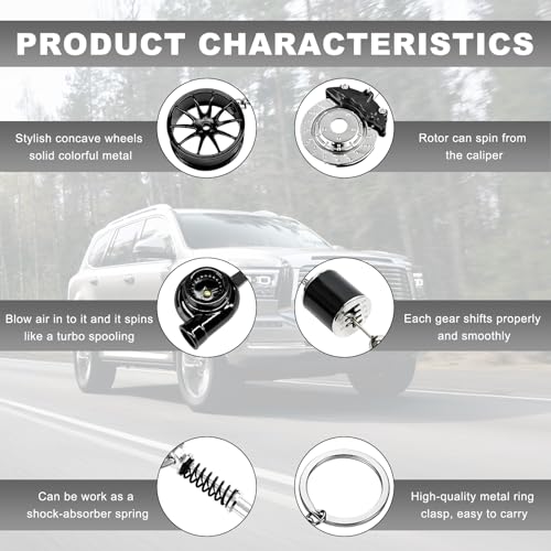 Image of KVAEY 5 PCS Car Parts Model Key Chains, Metal Turbo Keychain Set, Trendy Shock-Absorbent Car Parts Key Chain for Men Women (Black+Black)