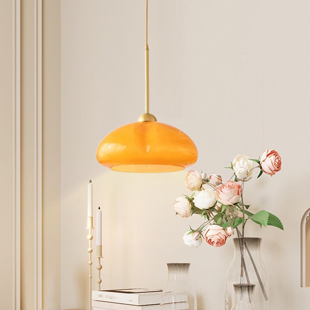 オレンジ 球形 ガラス ペンダントライト レトロ オレンジ色の