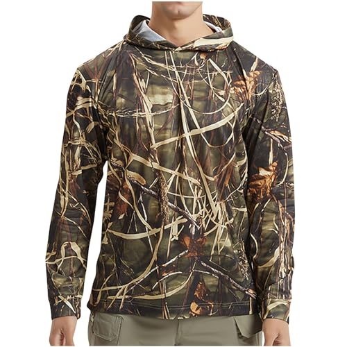 Muscularfit Mens Summer Lightweight Breathable Camouflage Sun Shirt Upf 50+ Protection Hoodie Rash Guard Long Sleeve Pullover