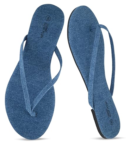 EMMA NEW YORK Flat Sandals for Women, Thong Flip Flops for Women, Cushioned Footbed, Slim Strap (Dk...
