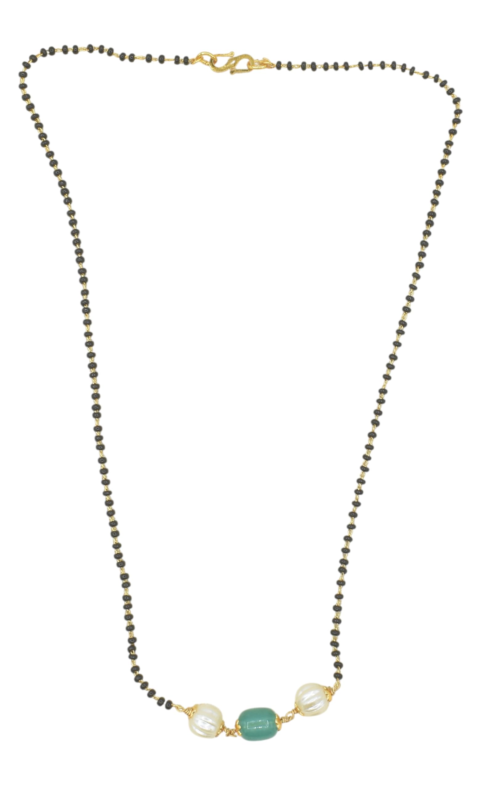 GVG - Jewellery for Less Modern Fusion Pearls Mangalsutra with Single Black Bead Chain Women - Party Casual Wear,Valentine 18" INCHES (CR-239-GREEN)-image-11