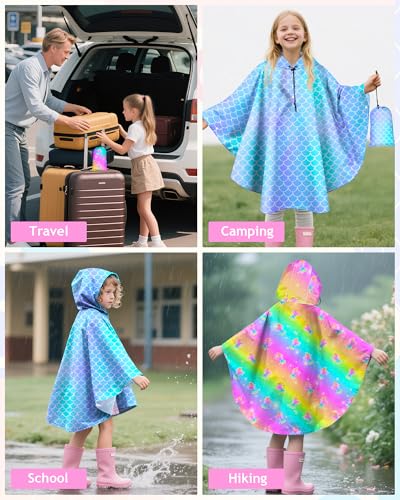 Image of OlyPegic Kids Rain Poncho with Hooded Reusable Waterproof Lightweight Ponchos Kids Boy Girl Raincoat Outwear