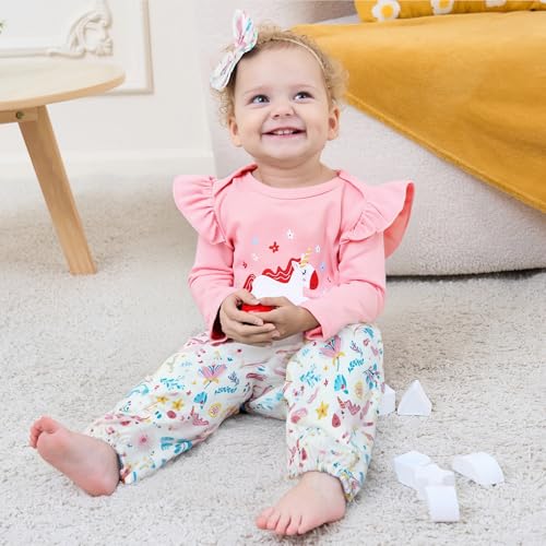 Image of DISAUR Toddler Girl Clothes Cute Leopard Ruffle Sweater Infant Girl Clothes Outfits Long Sleeve Tops Pants Set