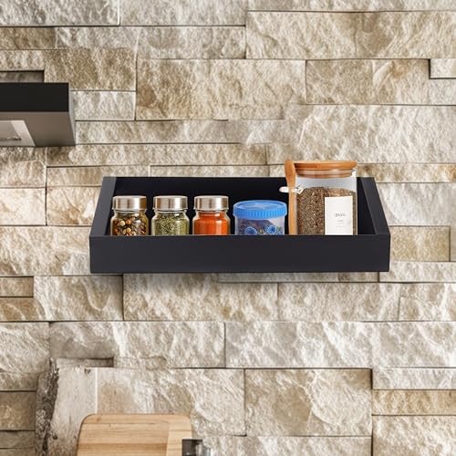 Image of TechSrmaji Combo Black Metal Wall Mounted Shelf for Kitchen & Bathroom | Heavy Duty Multipurpose Storage Rack | Space Saving Wall Shelf Organizer for Home, Bedroom, Living Room & Office (Pack of 2)