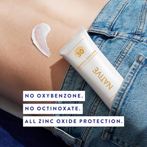 Image of Native Sunscreen SPF 30, Zinc Oxide Dermatologist Tested Suitable for Sensitive Skin & Hawaii Compliant, 5 Ounces | Pineapple & Coconut Scent Sun Protection Lotion, Lightweight & Smooth