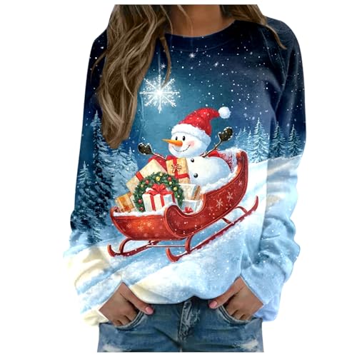 Weihnachtspullover Damen Lustig Schneemann Weihnachtsdruck Pullover...