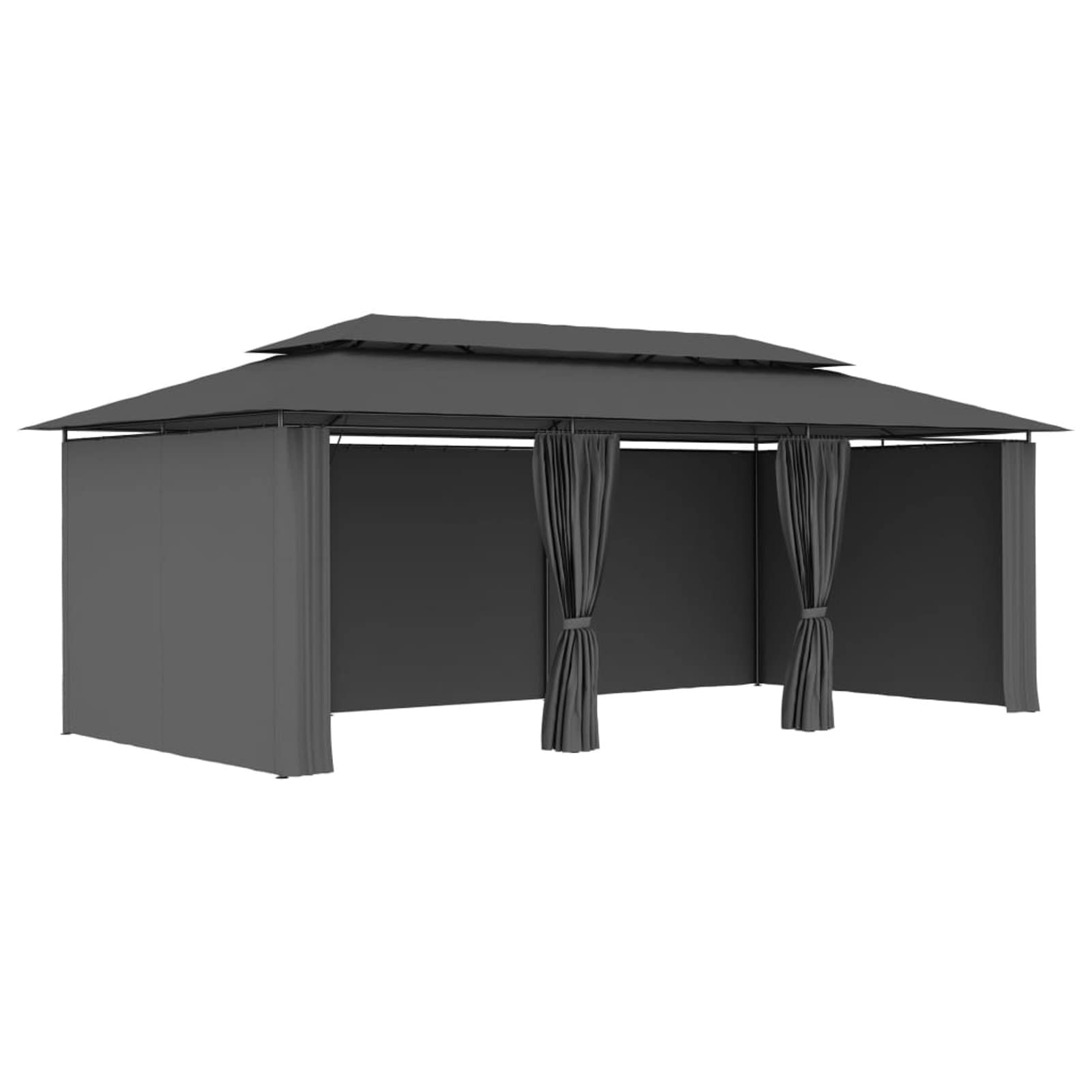 Homgoday Altana zewnętrzna, altana z zasłonami 600 x 298 x 270 cm Antracyt, zewnętrzna altana do ogrodu balkonowego tarasu, składana altana ogrodowa,