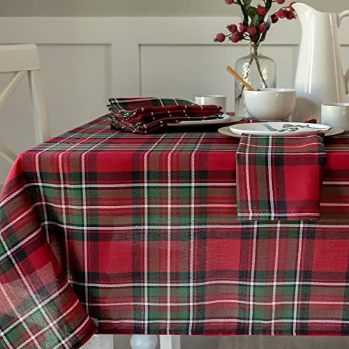 Benson Mills Holiday Plaid Yarn Dyed Fabric Table Cloth, Holiday, Winter, and Christmas Tablecloth (52" X 70" Rectangular, Red)