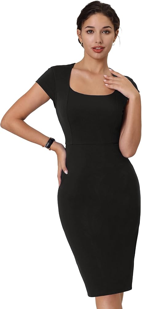 Hobemty Women's Bodycon Pencil Dress Cap Sleeve Formal Work Knee Hobemty Women's Bodycon Pencil Dress Cap Sleeve Formal Work Knee