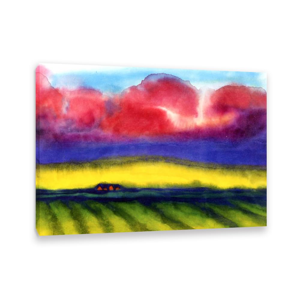 Emil Nolde Seascape Canvas Wall Art Marsh Landscape with Farm Expressionist Abstract Ocean Poster Emil Nolde Artwork Wall Decor for Living Room Bedroom Office Home Decor85x60cm(33x24in)Frame