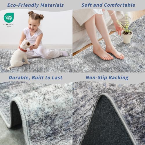 11x11 Square Area Rug for Living Room–Washable Non-Slip Soft Large Rug for Bedroom Playroom – Low-Pile Stain-Resistant Modern Abstract Neutral Indoor Carpet (Blue Grey, 11x11) - Image 4