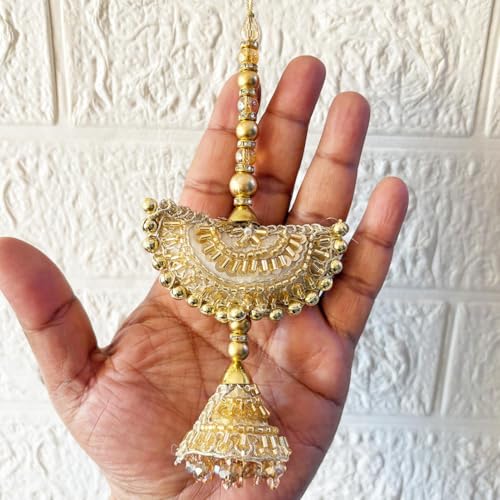 Image of Adikala Craft Store Handmade Ethnic Latkan Tassel Set of 2 for Saree Pallu, Blouse, Suits, Dupatta, Lehenga Decor | Ethnic Saree Pallu, Blouse, Suit, Dupatta & Lehenga Decoration (Golden Pearl)