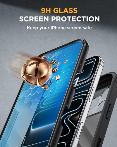 Image of Miracase for iPhone 17 Pro Case with 360 Spin Magnetic Stand, Full-Body Phone Case with Built-in Glass Screen Protector & Camera Control, Drop Proof iPhone 17 Pro Cover, Black