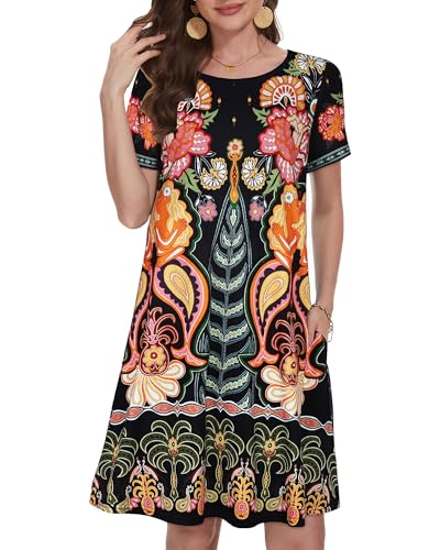 Summer Dresses for Women Casual Tshirt Short Sleeve Floral Sundress Beach Cover Ups with Pockets4