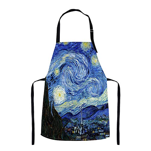 Britimes Starry Apron Home Kitchen Cooking Baking Gardening for Women Men With Pockets Oil Painting 32x28 inch