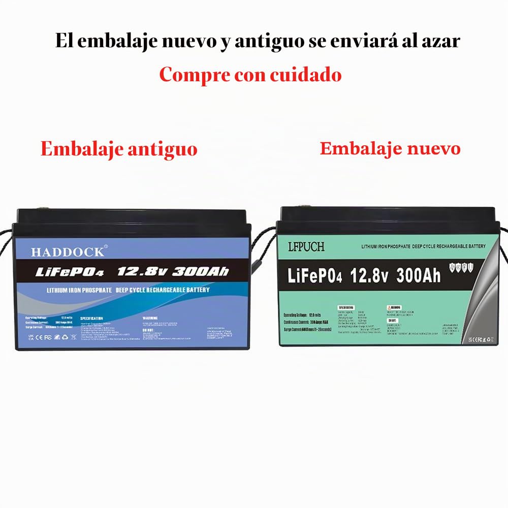 Baterías de larga duración,Lifepo4 Batería de 12 V 300 Ah, | 5000 de ciclo profundo, batería de fosfato de hierro, Adecuado para sistemas fotovoltaicos, Acampada al aire libre.