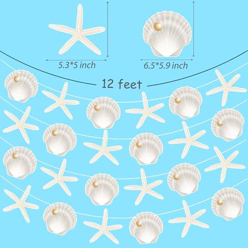 Image of Starfish Sea Shell Banners 4PCS Coastal Beach Party Decorations Nautical Shells Cutout Banners Ocean Starfish Decorations for Under the Sea Summer Baby Shower Party Supplies