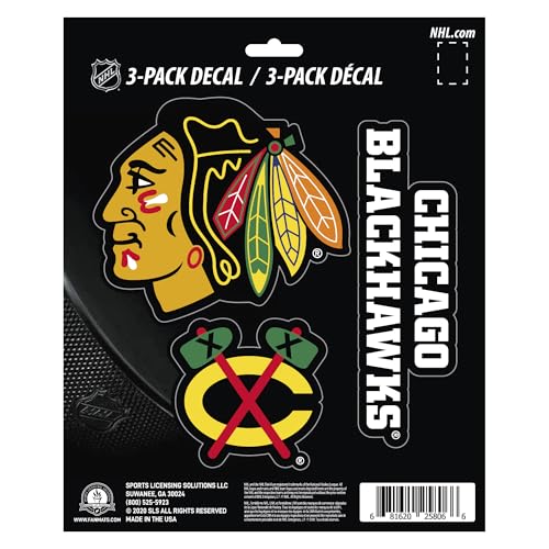 NHL Chicago Blackhawks Team Decal, 3-Pack