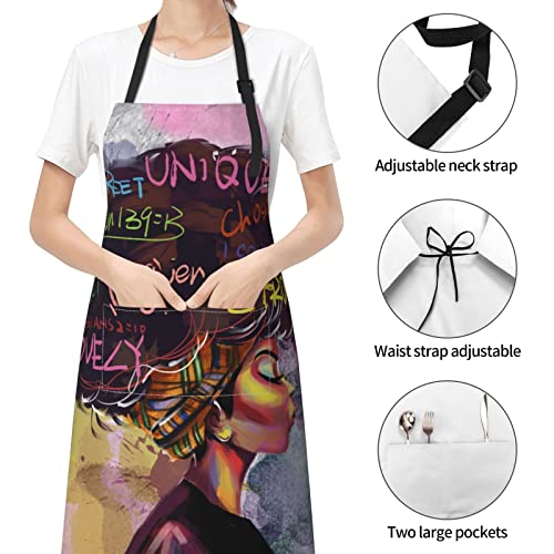 Iagm Aprons For Women With Pockets African Art Apron Black Girl Kitchen Adjustable Neck Aprons For Women Waterproof Oil Proof 33X28Inch #TOP1