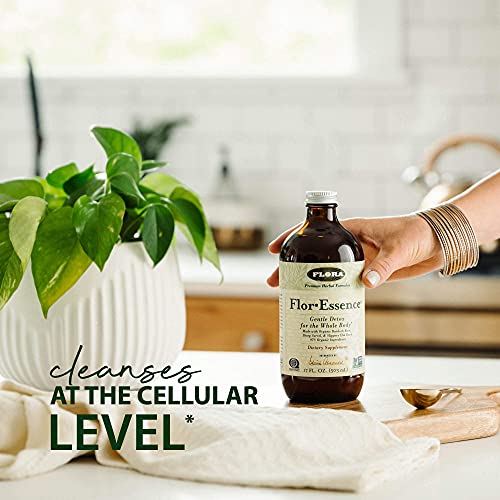 Flora Flor Essence Liquid Tea Blend 17Oz - Gentle Detox Cleanse With Burdock Root, Slippery Elm, Kelp, Thistle - Premium Organic Ingredients #TOP3