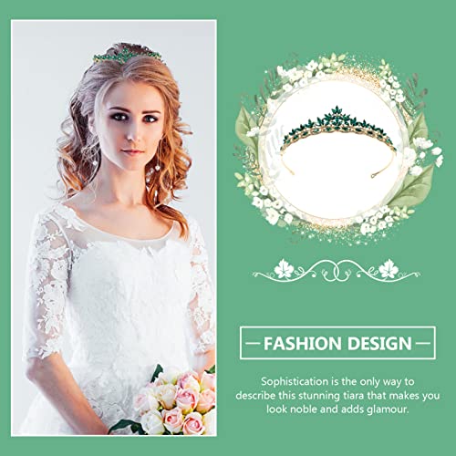 Corona de cristal para novia y tocado de princesa con tiara de diamantes de imitación verdes 4