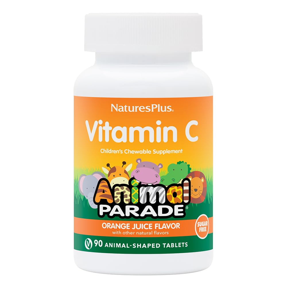 Vitamin C Children Chewable Supplement, 90 Tablets Animal Parade Shaped Orange Juice Flavor - For Kids Daily Health Routine, Sugar Free
