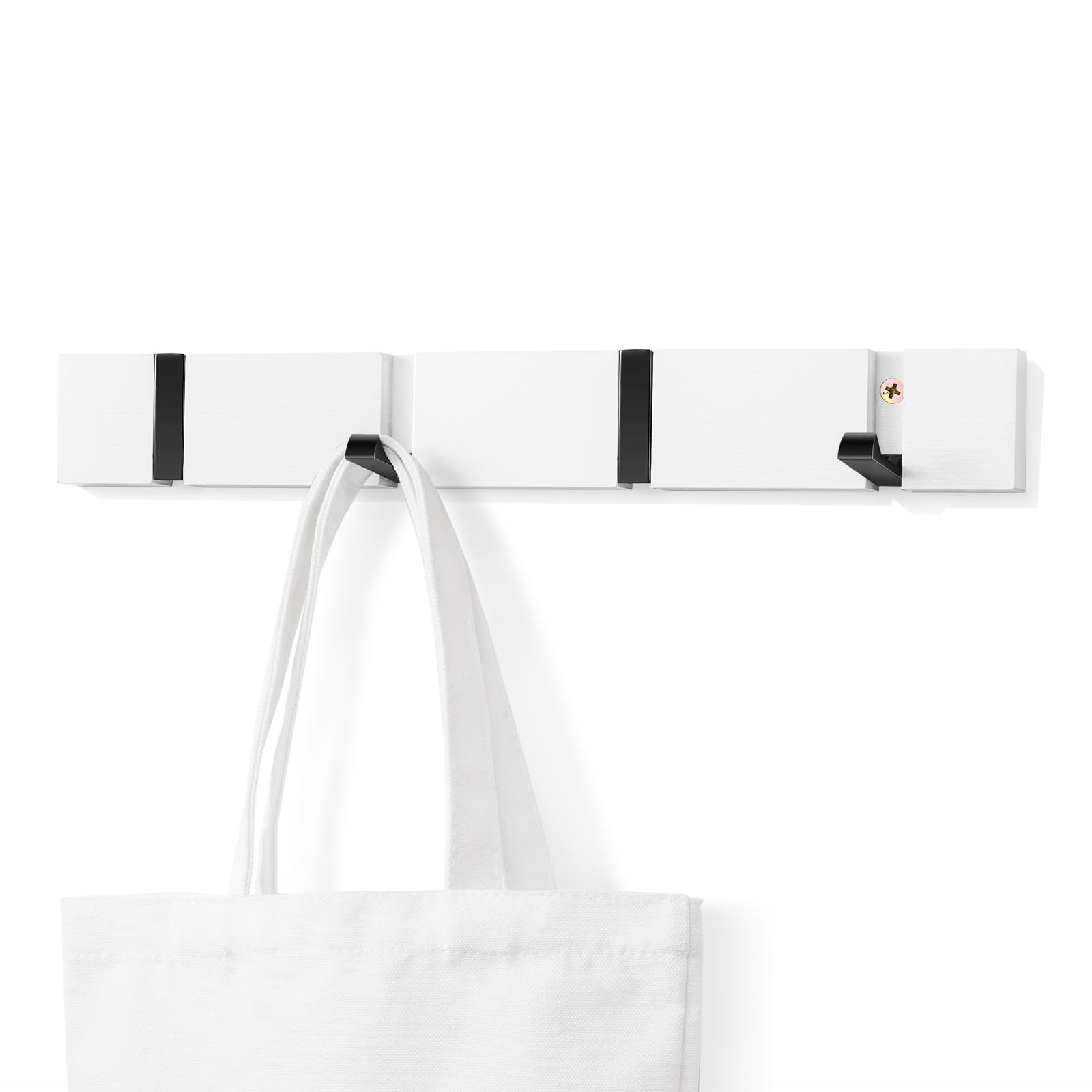 DAFEN Wooden Wall Mounted Folding Rack, Modern Wall Floating Coat Hook Rack Space-Saving Coat Hanger for Coats, Hats, Scarves, Key (White 4 Hooks)