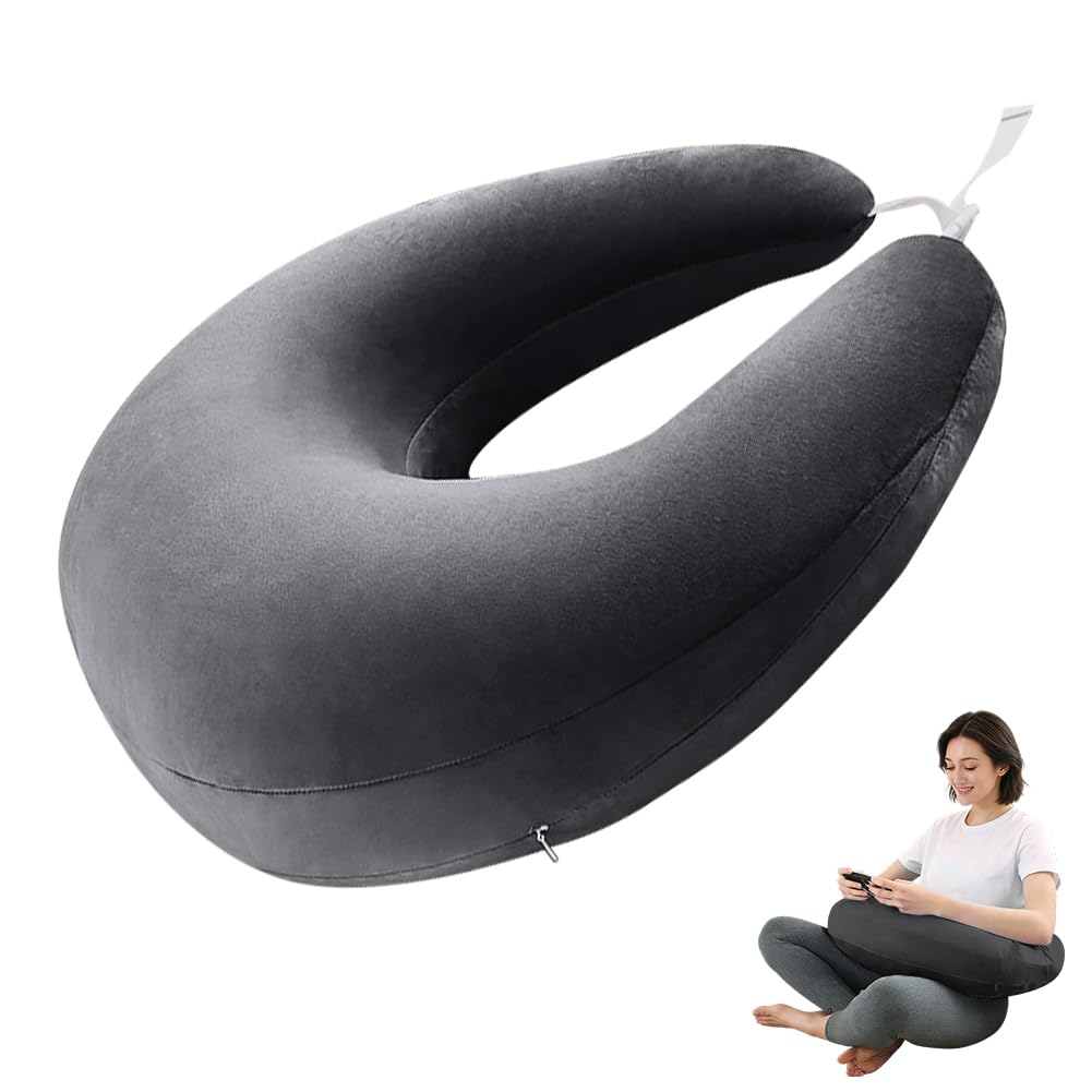 Crealis Coussin ergonomique au crochet, coussin de soutien, coussin de jeu, coussin de bras ergonomique, léger, portable, soulage les tensions (gris foncé)