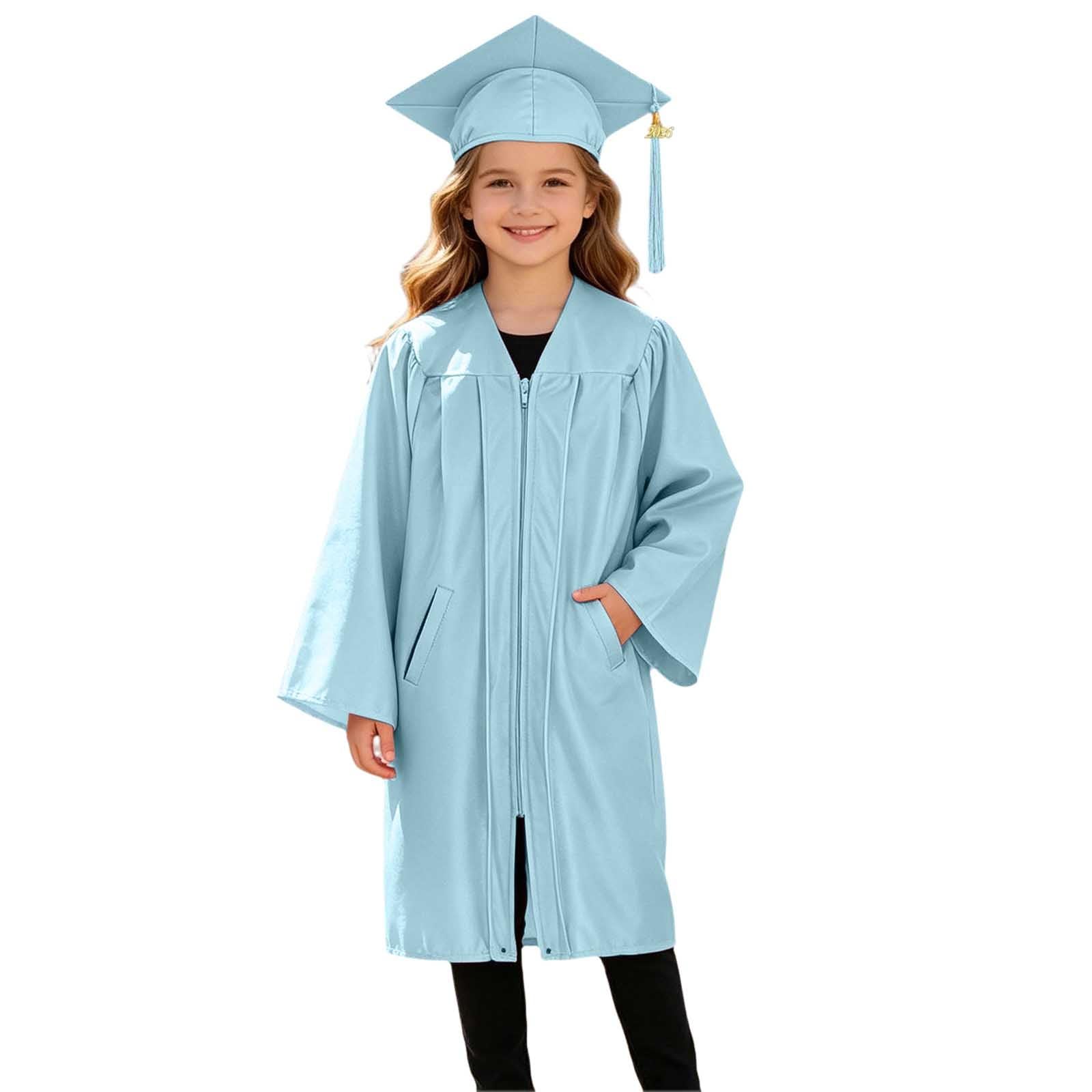 Kids Graduation Gown Cap and Tassel Set Unisex Childrens Kindergarten Preschool Graduation Outfit Boys and Girls Fancy Dress School Ceremonies Party Stage Performance Clothes (Light Blue, 8-9 Years)