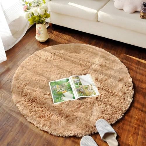 Alfombra redonda de pelo largo JvFbjLF de terciopelo suave gris 80cm para dormitorio 7